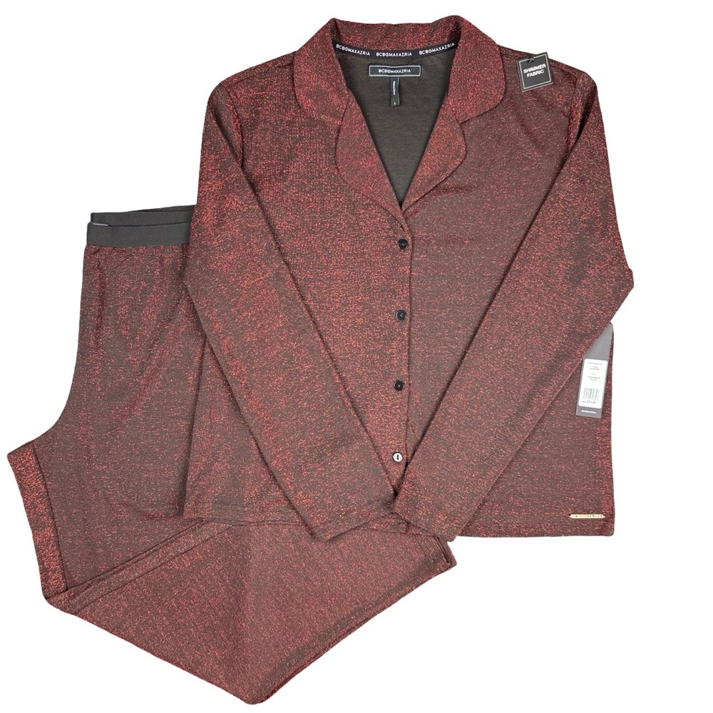 BCBG Max Azria Red Shimmer Lounge Set Womens Large‎ Pajama Matching Set